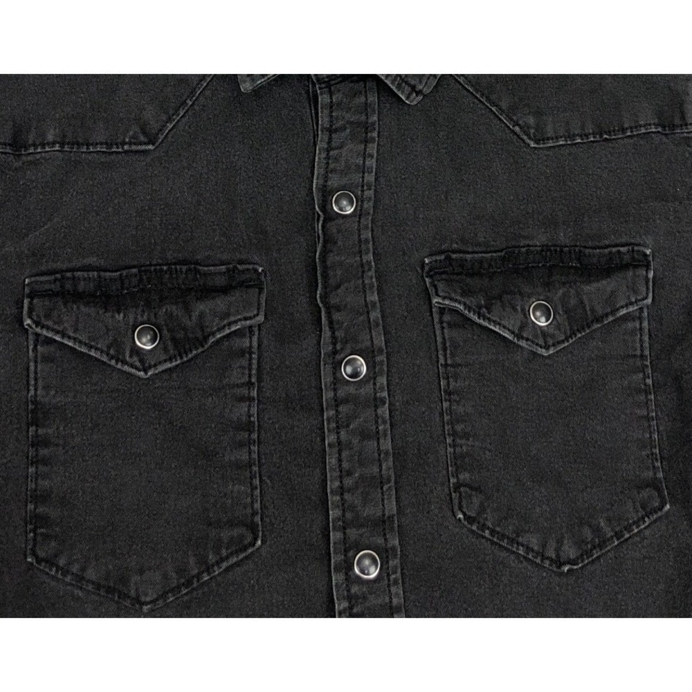 Wrangler Mens Flex for Comfort Black Fade Denim Western Pearl Snap Shirt Medium - Picture 5 of 7